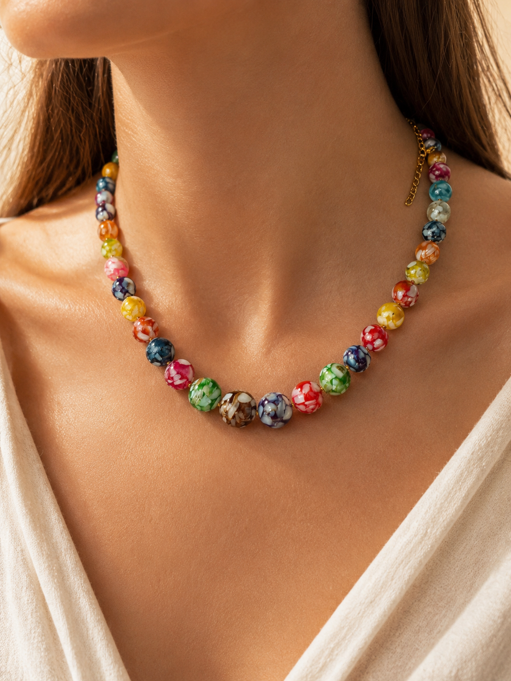 Collar artesanal de resina multicolor | Collar de bolas de colores hecho a mano