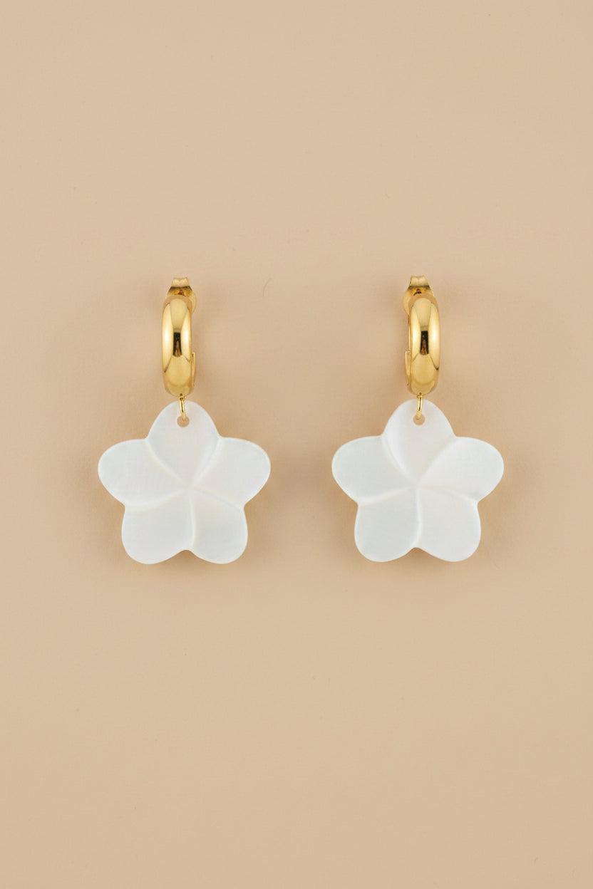 Pendientes de Aro de Acero 15 mm con Flor de Nácar Blanca 25 mm | Rosser