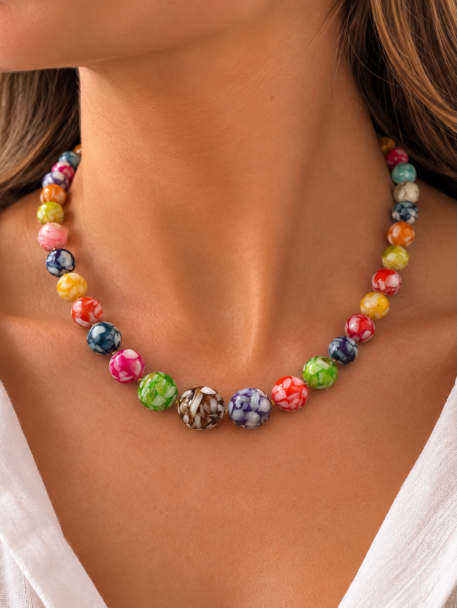 Collar artesanal de resina multicolor | Collar de bolas de colores hecho a mano